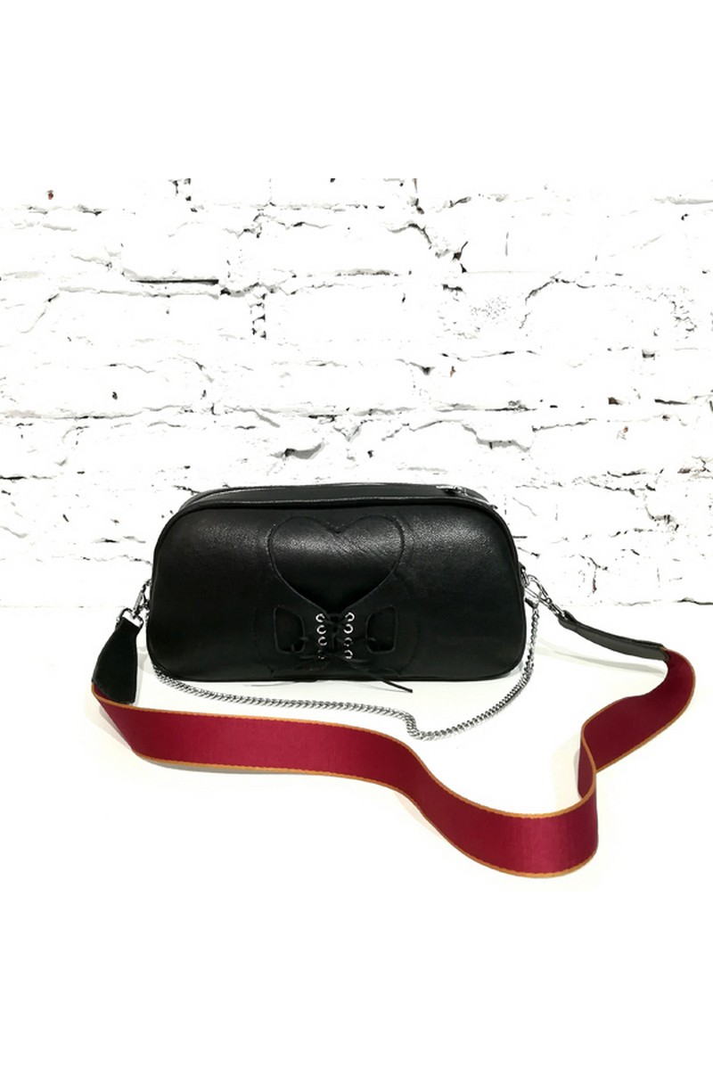 Buy Leather black baguette handbag, chain stylish party casual shoulderbag